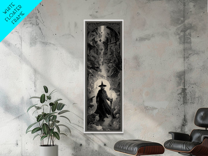 The Crossroads Spirit, Gothic Engraving Art, Tall Narrow Wall Art, Dark Halloween Decor, Framed Canvas Print, Halloween Wall Art