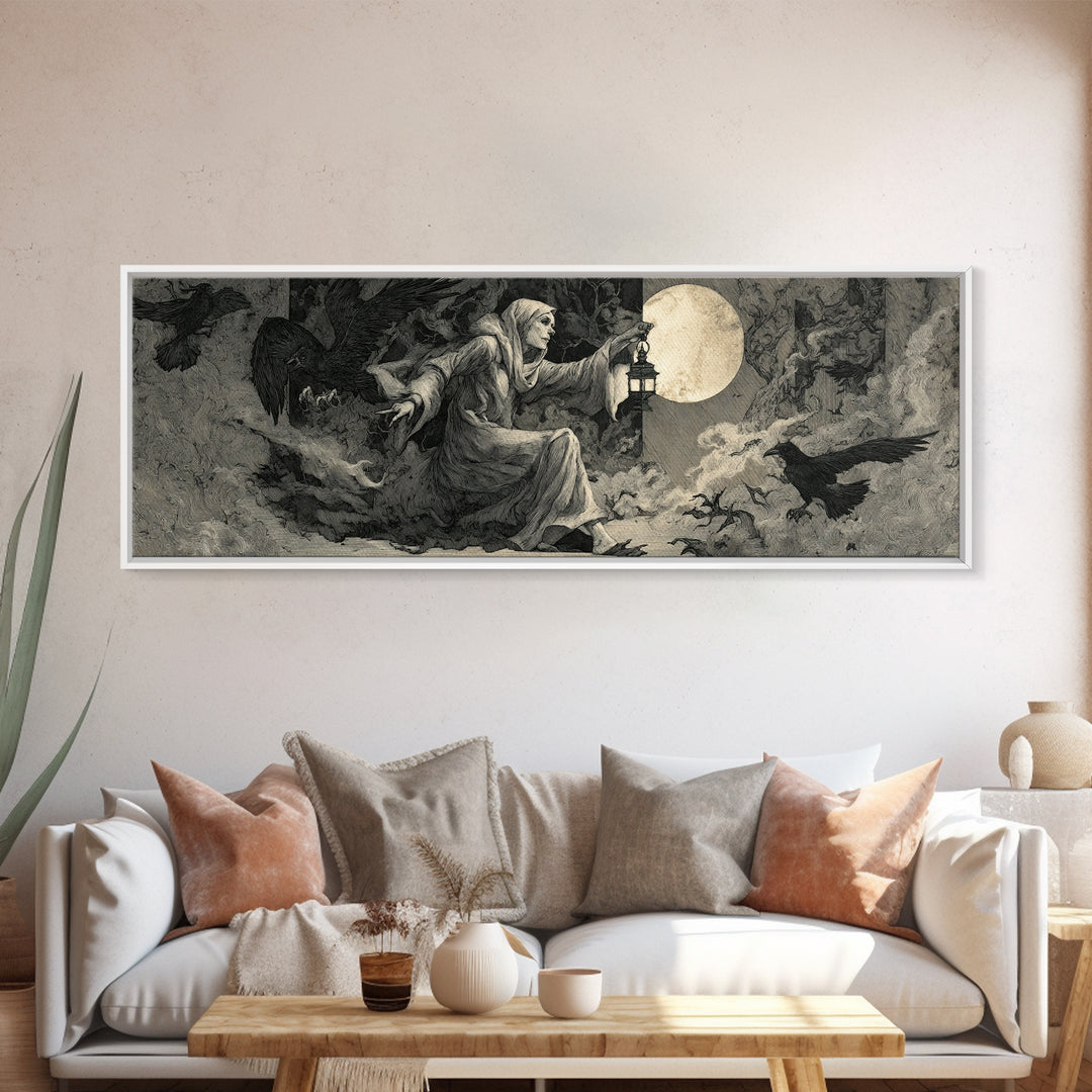 The Crossroads Spirit, Visionary Gothic Art, Extra Wide Wall Art, Dark Halloween Decor, Canvas Print, Halloween Wall Art