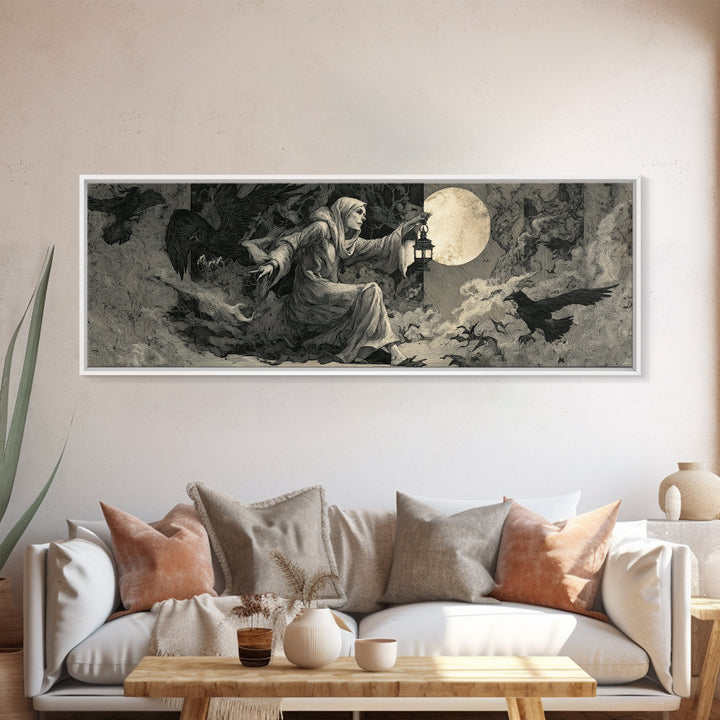 The Crossroads Spirit, Visionary Gothic Art, Extra Wide Wall Art, Dark Halloween Decor, Canvas Print, Halloween Wall Art