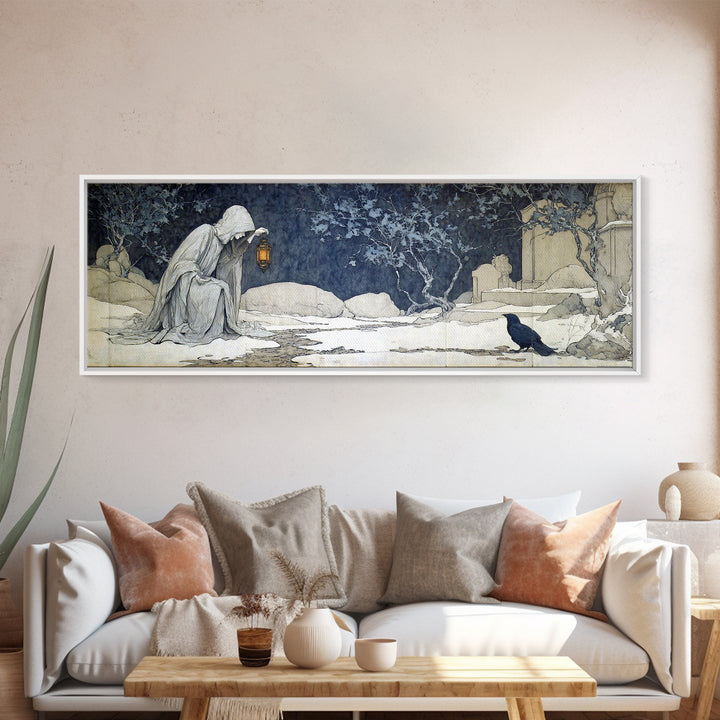 The Crossroads Spirit, Symbolist Death Art, Extra Wide Wall Art, Dark Halloween Decor, Canvas Print, Halloween Wall Art