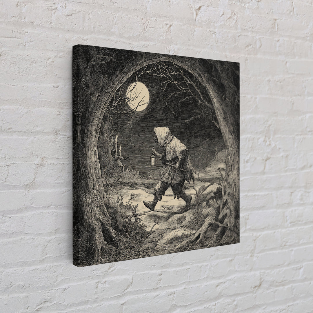 The Crossroads Spirit, Expressionist Nightmare Art, Square Wall Art, Dark Halloween Decor, Framed Canvas Print, Halloween Wall Art