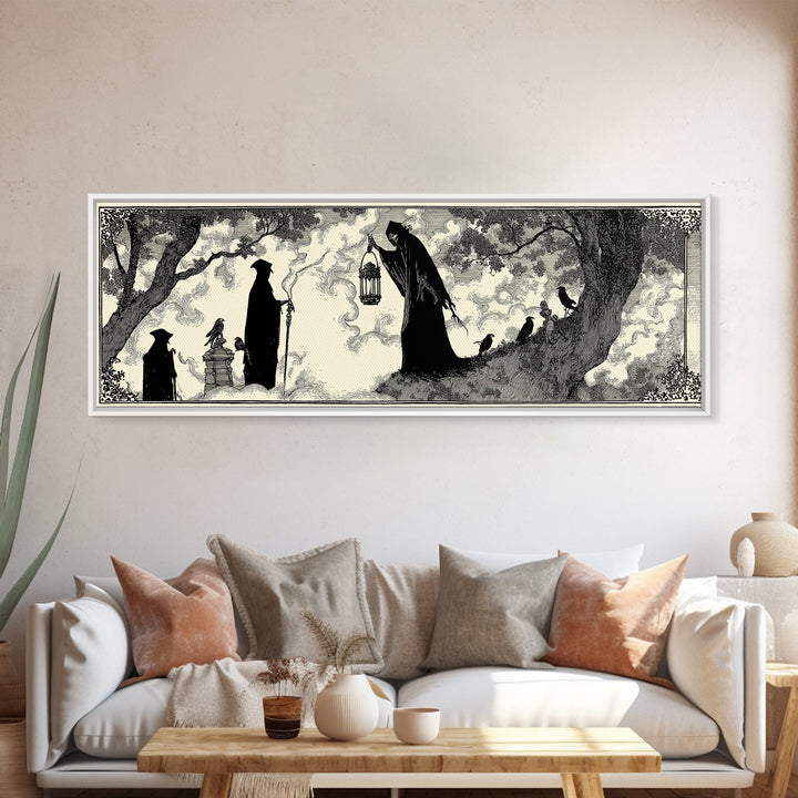 The Crossroads Spirit, Decadent Line Art, Extra Wide Wall Art, Macabre Wall Art, Canvas Print, Halloween Wall Art