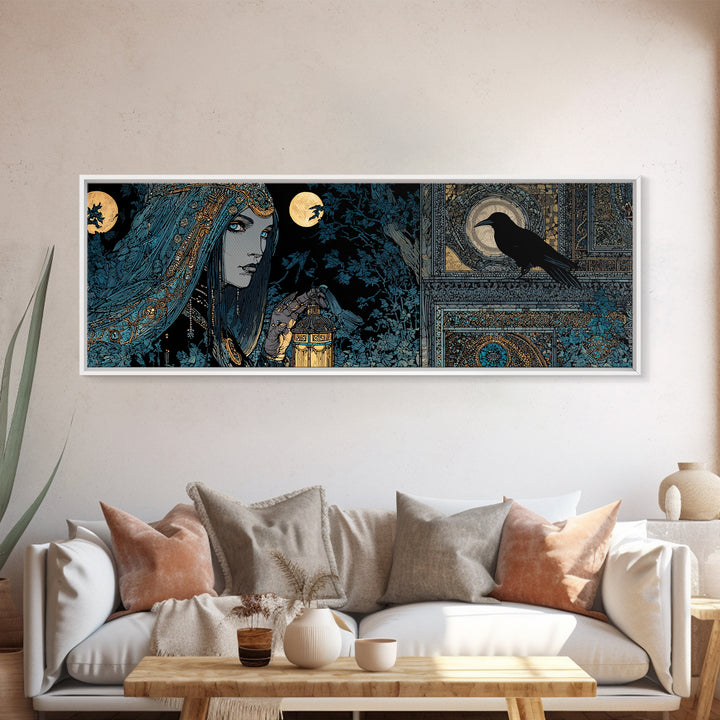 The Crossroads Spirit, Stained Glass Gothic Art, Extra Wide Wall Art, Macabre Wall Art, Framed Canvas Print, Halloween Wall Art