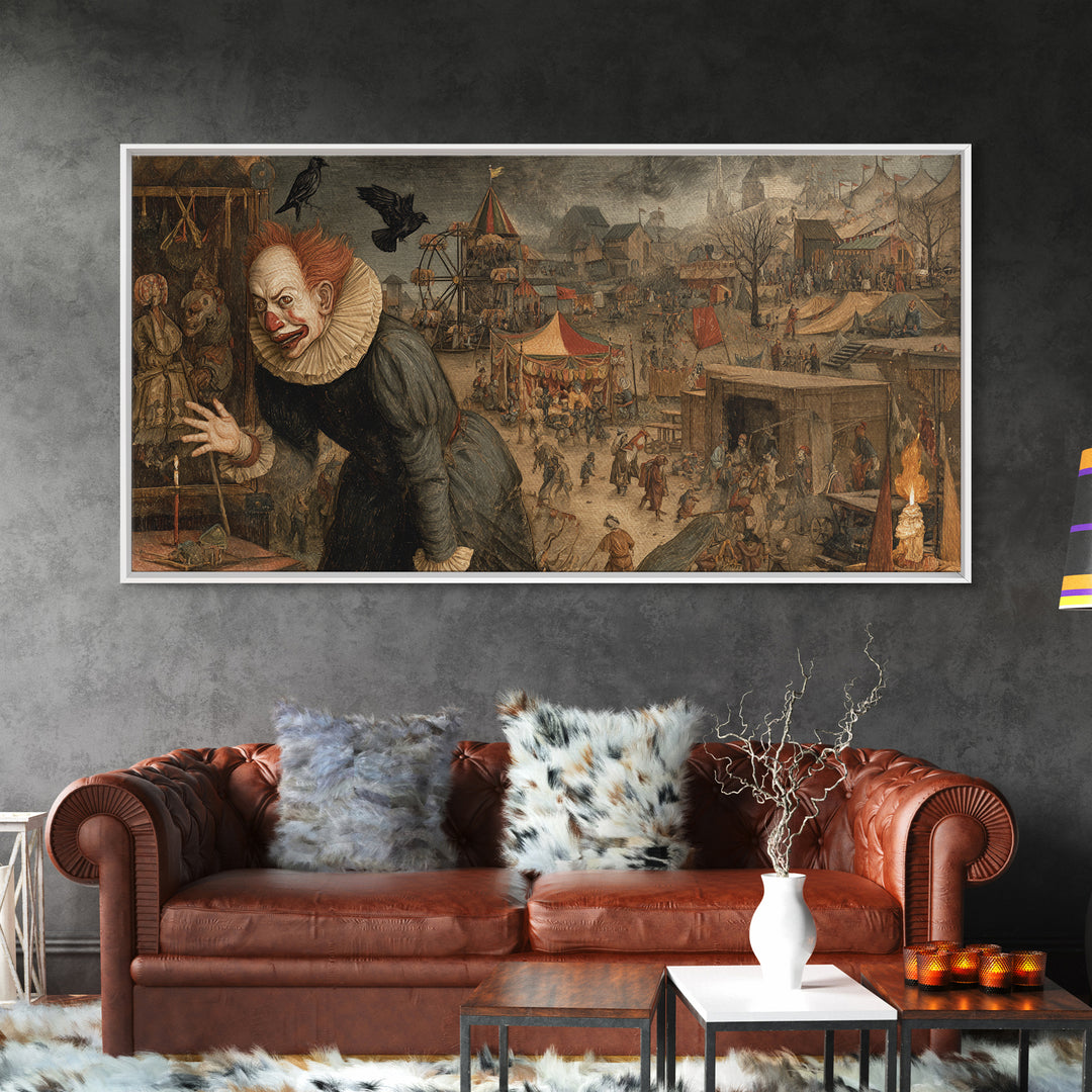 The Abandoned Carnival, Northern Renaissance Horror, Wide Panoramic Art, Dark Halloween Decor, Canvas Print, Halloween Wall Art