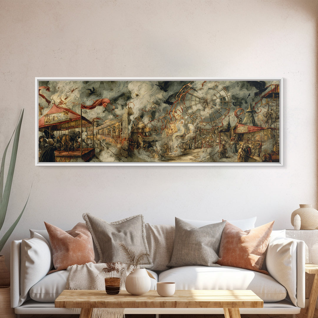 The Abandoned Carnival, Dark Renaissance Art, Extra Wide Wall Art, Dark Halloween Decor, Framed Canvas Print, Halloween Wall Art