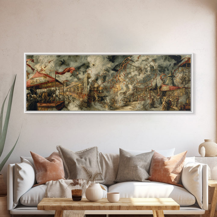 The Abandoned Carnival, Dark Renaissance Art, Extra Wide Wall Art, Dark Halloween Decor, Framed Canvas Print, Halloween Wall Art
