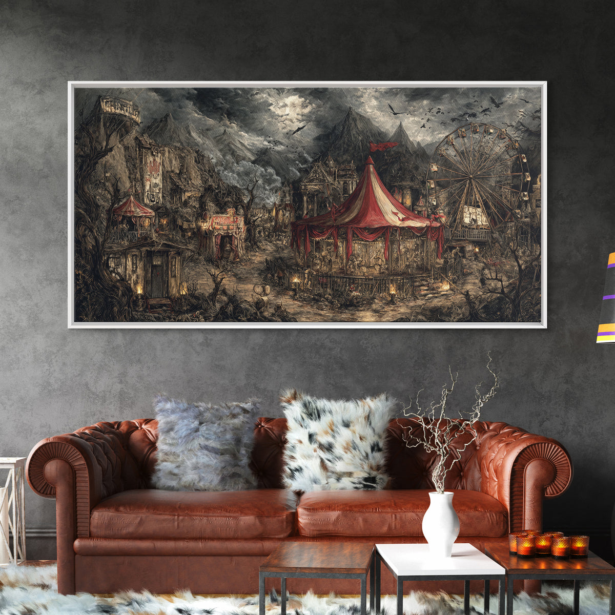 The Abandoned Carnival, Baroque Witchcraft Art, Wide Panoramic Art, Dark Fantasy Wall Art, Framed Canvas Print, Halloween Wall Art