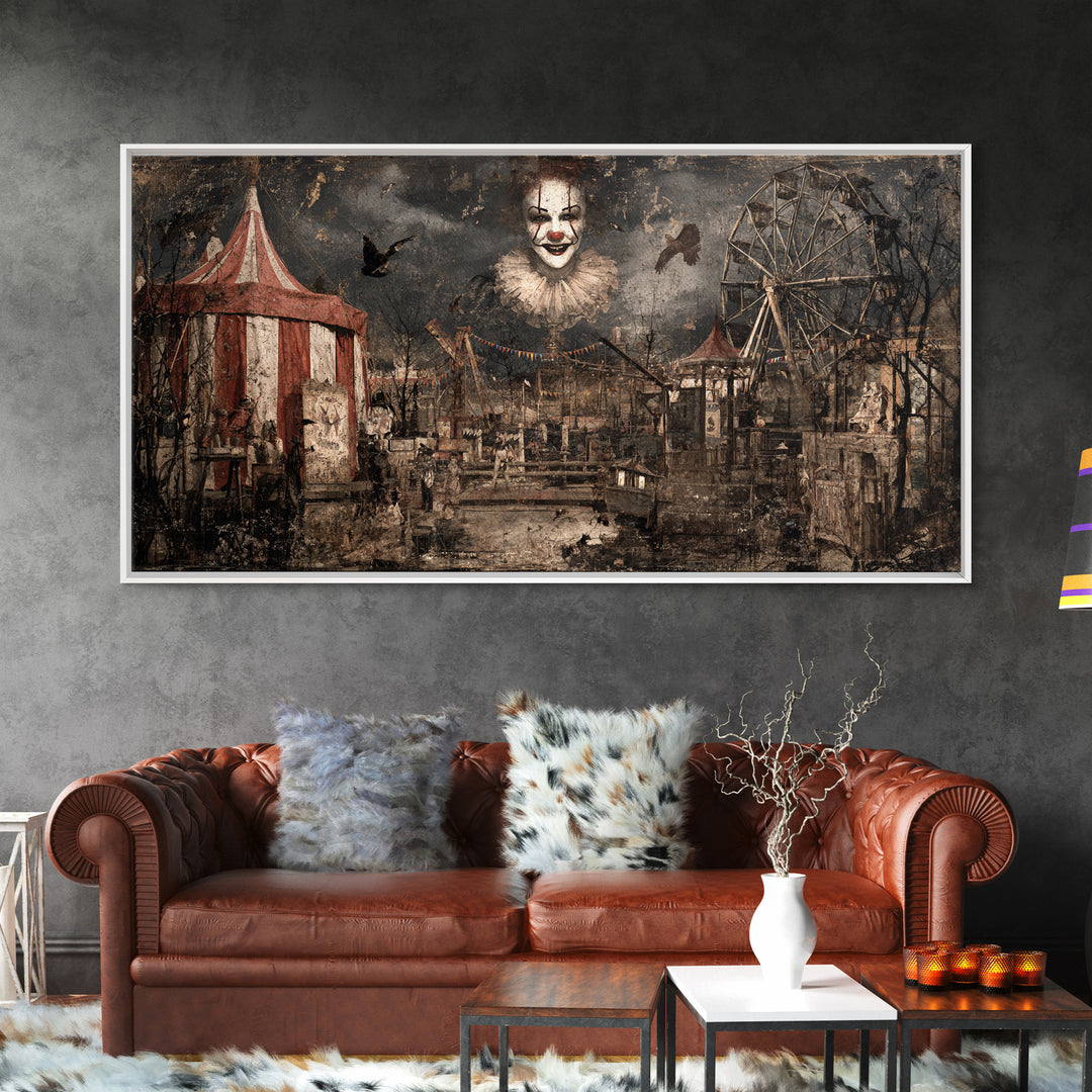 The Abandoned Carnival, Dark Romantic Horror Art, Wide Panoramic Art, Macabre Wall Art, Framed Canvas Print, Halloween Wall Art