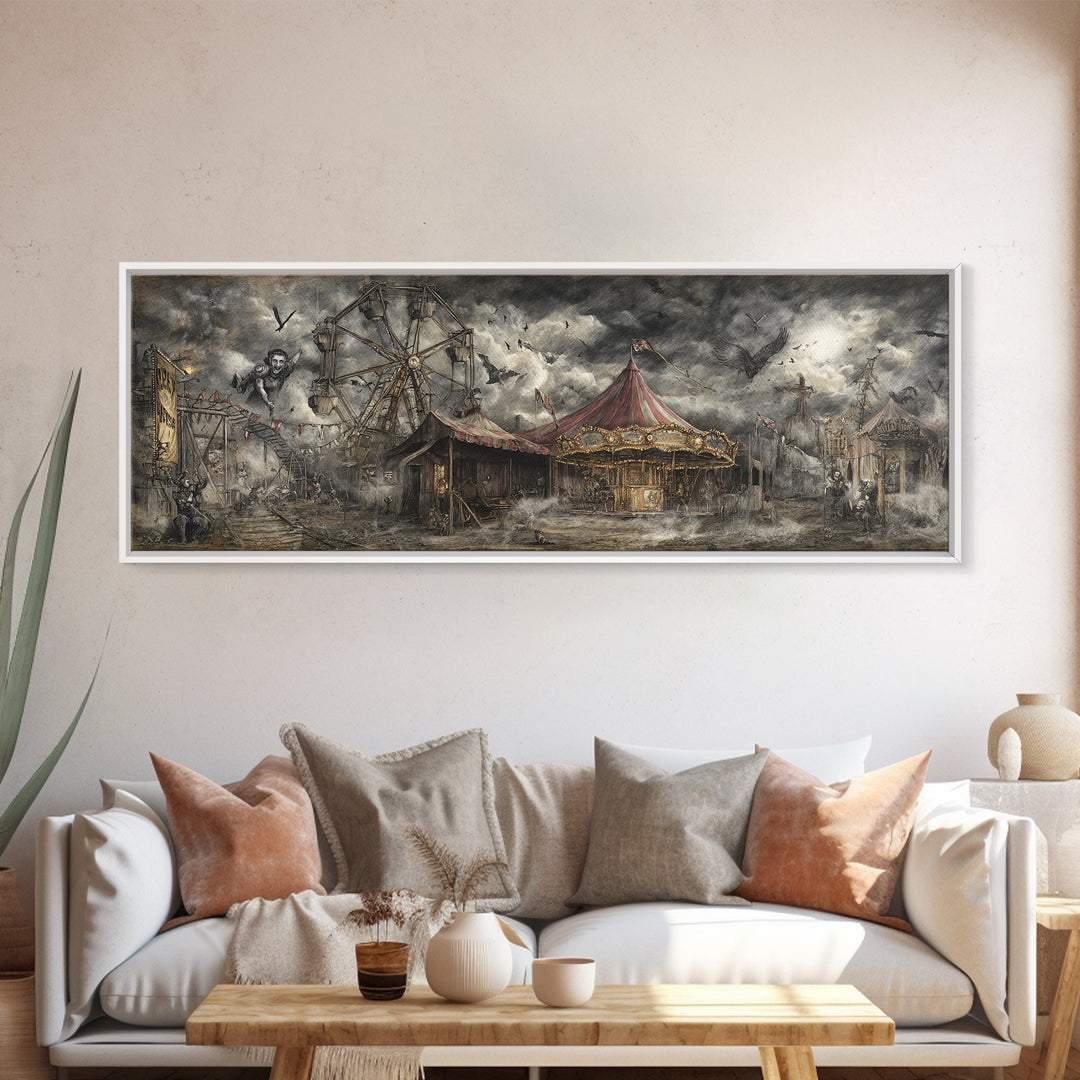 The Abandoned Carnival, Gothic Nightmare Art, Extra Wide Wall Art, Macabre Wall Art, Framed Canvas Print, Halloween Wall Art