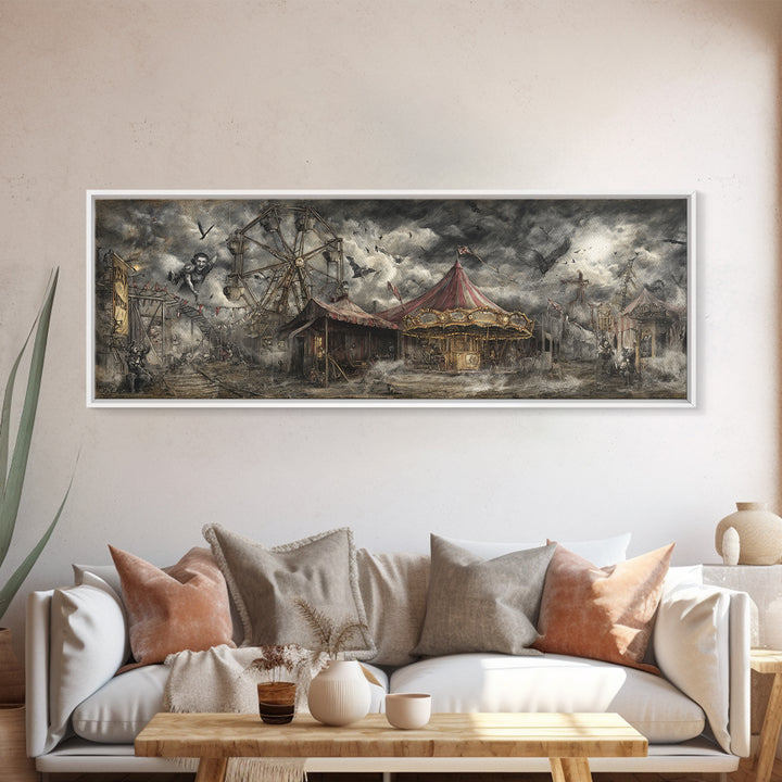 The Abandoned Carnival, Gothic Nightmare Art, Extra Wide Wall Art, Macabre Wall Art, Framed Canvas Print, Halloween Wall Art
