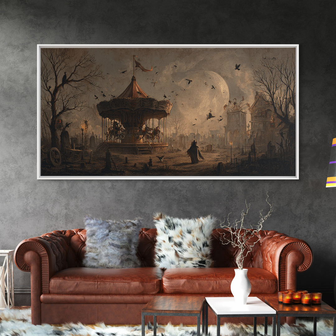 The Abandoned Carnival, Romantic Gothic Landscape, Wide Panoramic Art, Macabre Wall Art, Canvas Print, Halloween Wall Art