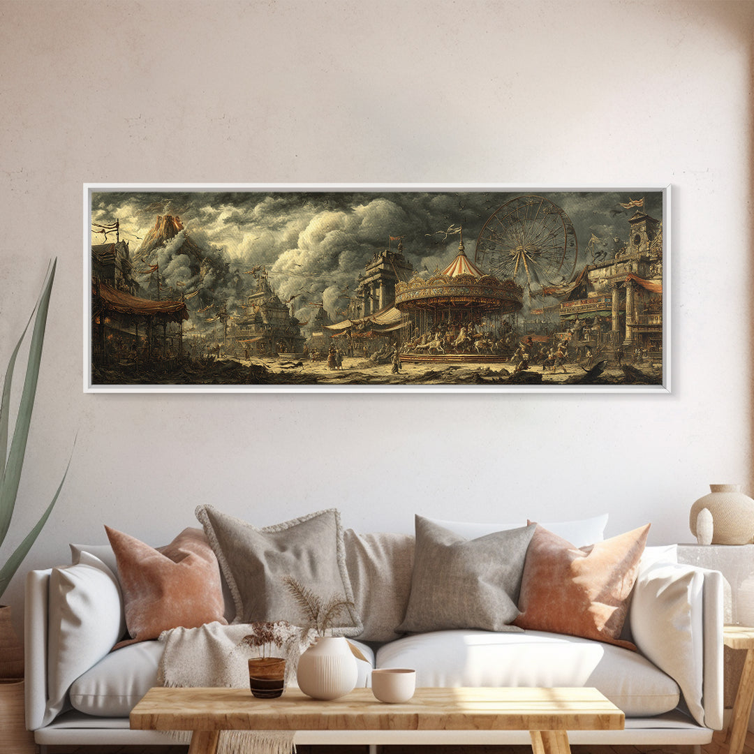 The Abandoned Carnival, Apocalyptic Romantic Art, Extra Wide Wall Art, Dark Fantasy Wall Art, Framed Canvas Print, Halloween Wall Art