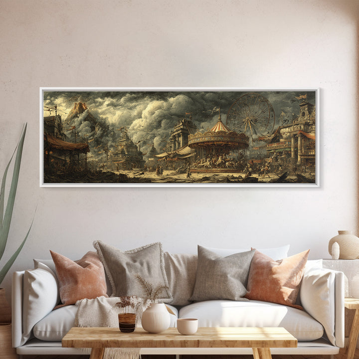The Abandoned Carnival, Apocalyptic Romantic Art, Extra Wide Wall Art, Dark Fantasy Wall Art, Framed Canvas Print, Halloween Wall Art