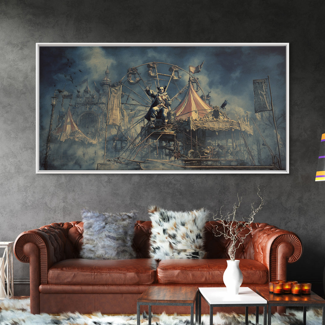 The Abandoned Carnival, Symbolist Gothic Landscape, Wide Panoramic Art, Gothic Horror Wall Art, Framed Canvas Print, Halloween Wall Art