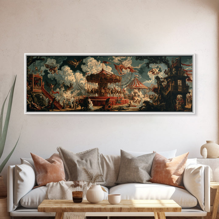 The Abandoned Carnival, Symbolist Etching Art, Extra Wide Wall Art, Dark Halloween Decor, Framed Canvas Print, Halloween Wall Art