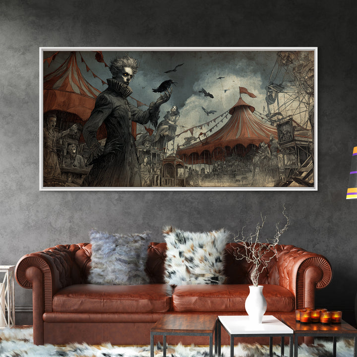 The Abandoned Carnival, Expressionist Nightmare Art, Wide Panoramic Art, Dark Fantasy Wall Art, Canvas Print, Halloween Wall Art