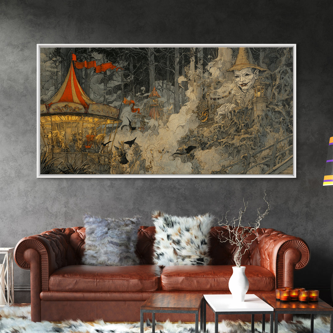 The Abandoned Carnival, Gothic Storybook Art, Wide Panoramic Art, Gothic Horror Wall Art, Canvas Print, Halloween Wall Art