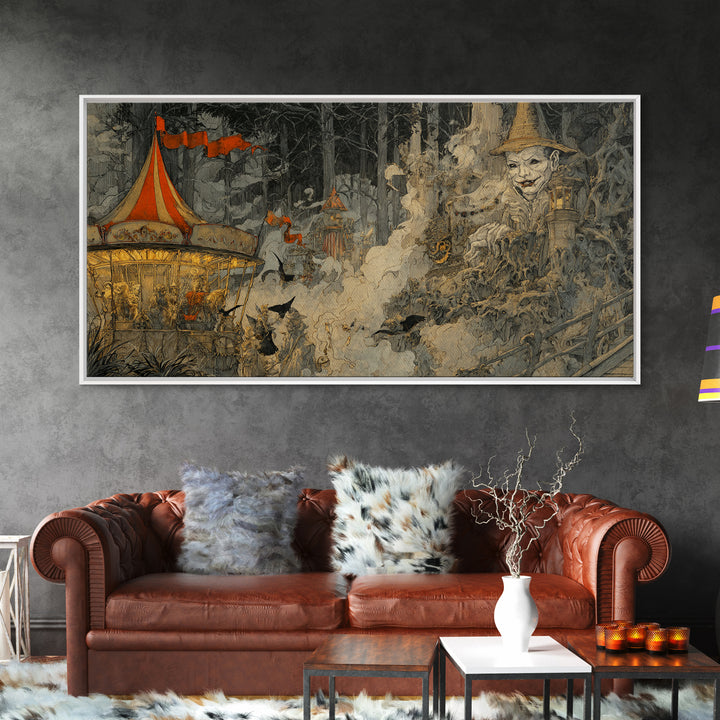 The Abandoned Carnival, Gothic Storybook Art, Wide Panoramic Art, Gothic Horror Wall Art, Canvas Print, Halloween Wall Art