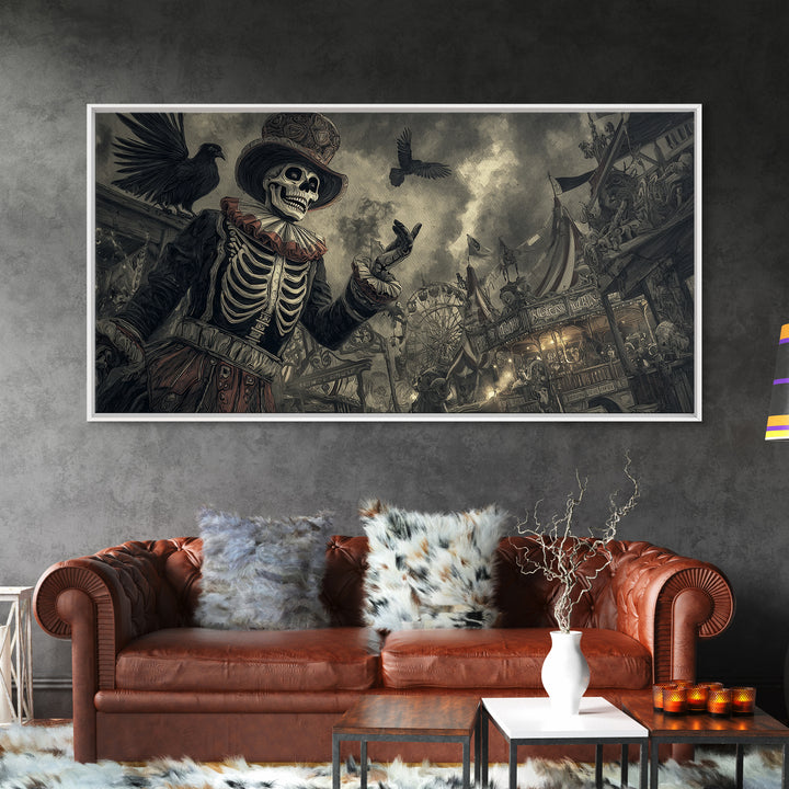 The Abandoned Carnival, Macabre Folk Print Art, Wide Panoramic Art, Dark Halloween Decor, Canvas Print, Halloween Wall Art