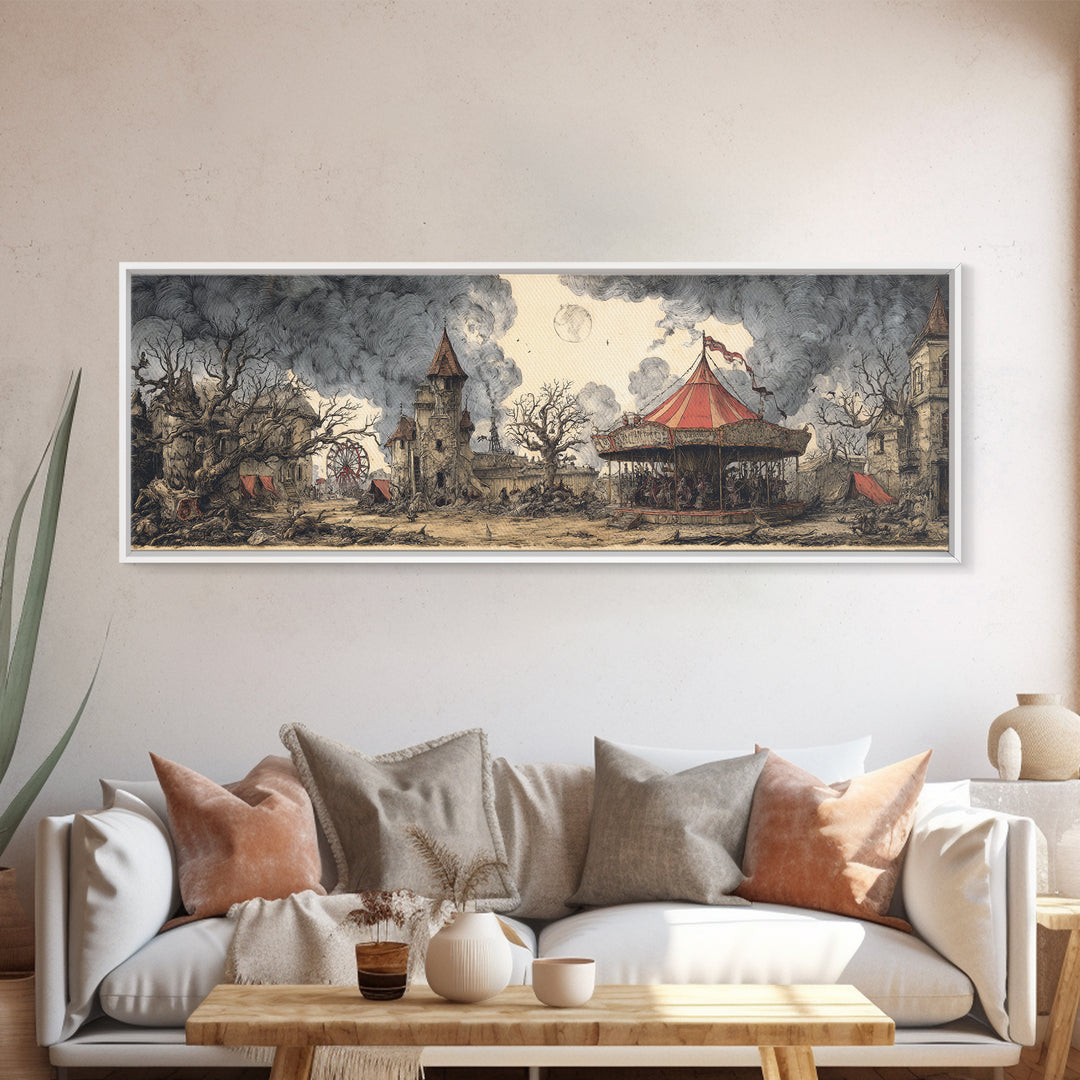 The Abandoned Carnival, Victorian Macabre Art, Extra Wide Wall Art, Dark Fantasy Wall Art, Canvas Print, Halloween Wall Art