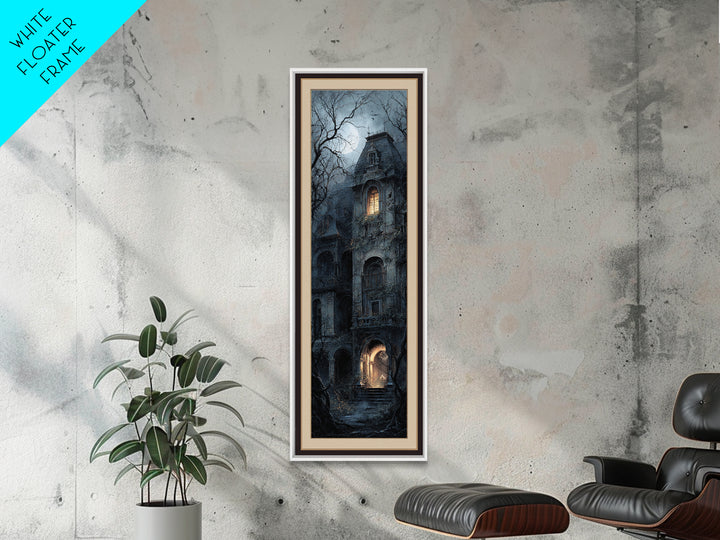 The Haunted Manor, Gothic Engraving Art, Tall Narrow Wall Art, Macabre Wall Art, Framed Canvas Print, Halloween Wall Art