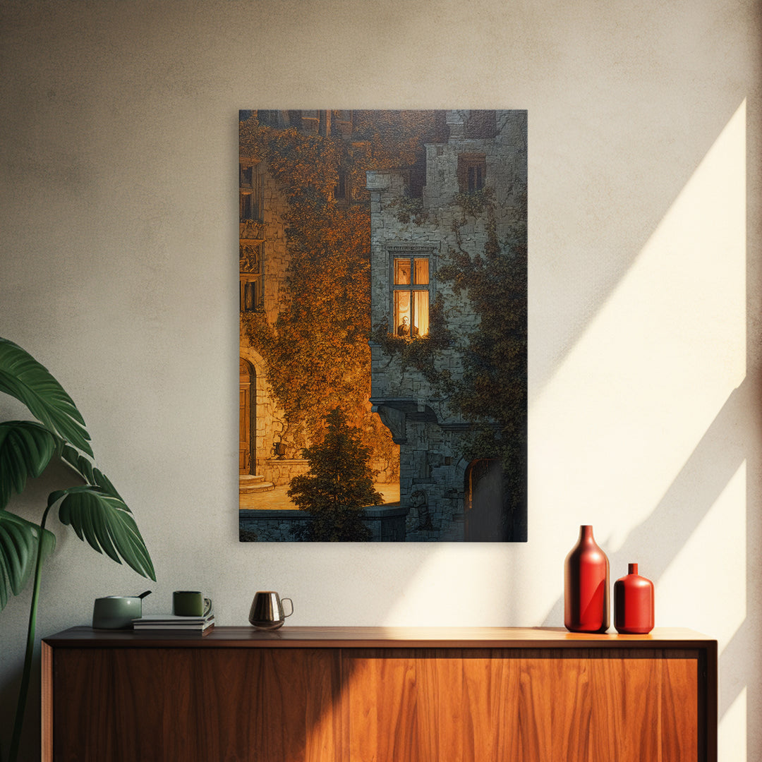 The Haunted Manor, Danse Macabre Art, Vertical Wall Art, Dark Halloween Decor, Canvas Print, Halloween Wall Art