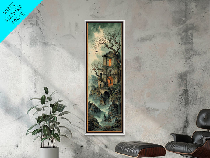 The Haunted Manor, Baroque Witchcraft Art, Tall Narrow Wall Art, Macabre Wall Art, Framed Canvas Print, Halloween Wall Art