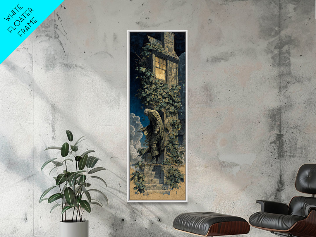 The Haunted Manor, Gothic Nightmare Art, Tall Narrow Wall Art, Gothic Horror Wall Art, Framed Canvas Print, Halloween Wall Art