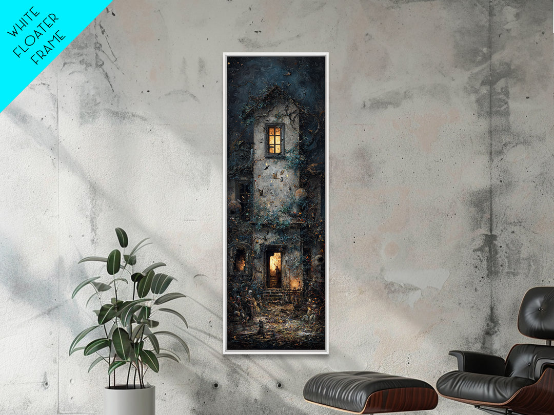 The Haunted Manor, Visionary Gothic Art, Tall Narrow Wall Art, Macabre Wall Art, Canvas Print, Halloween Wall Art, Halloween Decor