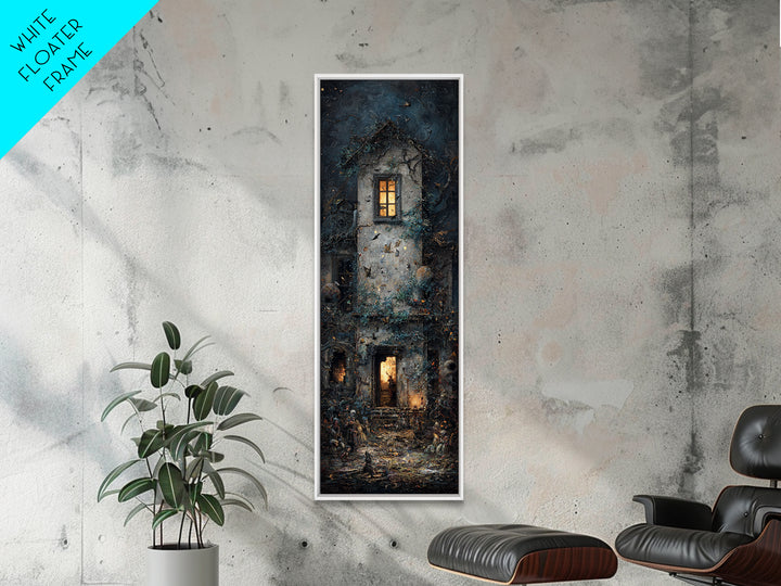 The Haunted Manor, Visionary Gothic Art, Tall Narrow Wall Art, Macabre Wall Art, Canvas Print, Halloween Wall Art, Halloween Decor