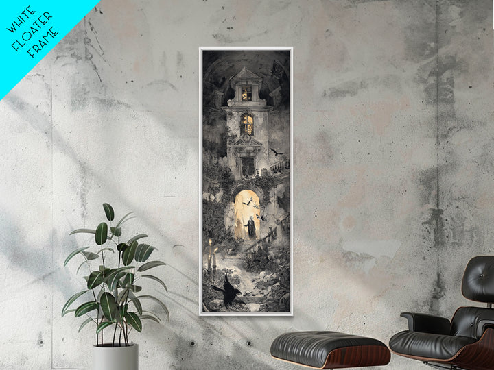 The Haunted Manor, Architectural Etching Art, Tall Narrow Wall Art, Dark Fantasy Wall Art, Canvas Print, Halloween Wall Art