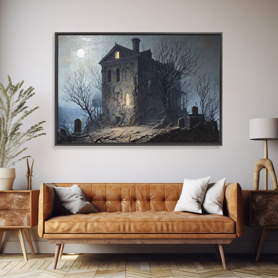 The Haunted Manor, Romantic Gothic Landscape, Landscape Wall Art, Dark Halloween Decor, Canvas Print, Halloween Wall Art