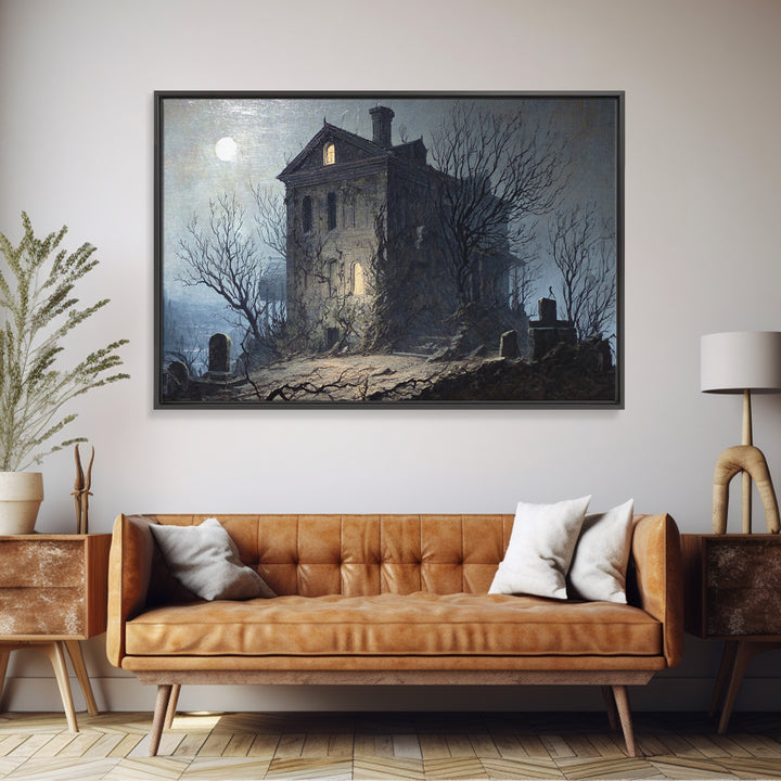 The Haunted Manor, Romantic Gothic Landscape, Landscape Wall Art, Dark Halloween Decor, Canvas Print, Halloween Wall Art