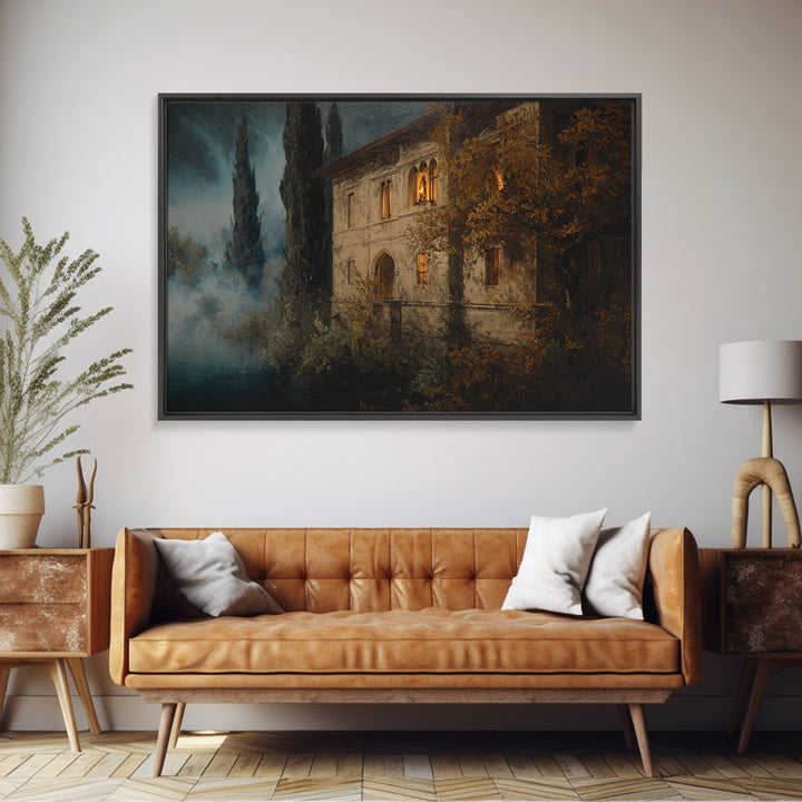 The Haunted Manor, Symbolist Gothic Landscape, Landscape Wall Art, Dark Fantasy Wall Art, Framed Canvas Print, Halloween Wall Art