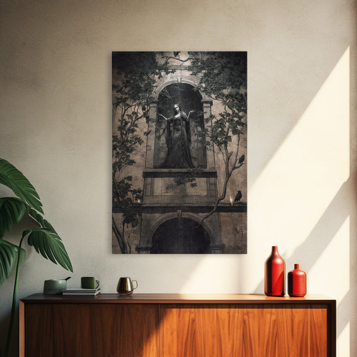 The Haunted Manor, Dark Symbolist Art, Vertical Wall Art, Dark Halloween Decor, Framed Canvas Print, Halloween Wall Art