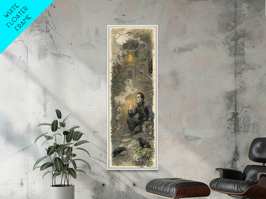 The Haunted Manor, Symbolist Etching Art, Tall Narrow Wall Art, Dark Fantasy Wall Art, Framed Canvas Print, Halloween Wall Art