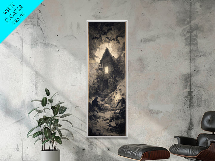 The Haunted Manor, Expressionist Nightmare Art, Tall Narrow Wall Art, Dark Halloween Decor, Canvas Print, Halloween Wall Art