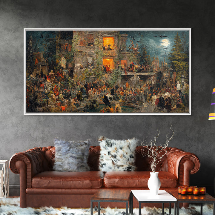 The Haunted Manor, Grotesque Carnival Art, Wide Panoramic Art, Dark Halloween Decor, Canvas Print, Halloween Wall Art, Statement Wall Art