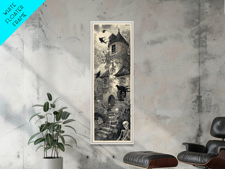 The Haunted Manor, Macabre Folk Print Art, Tall Narrow Wall Art, Gothic Horror Wall Art, Canvas Print, Halloween Wall Art