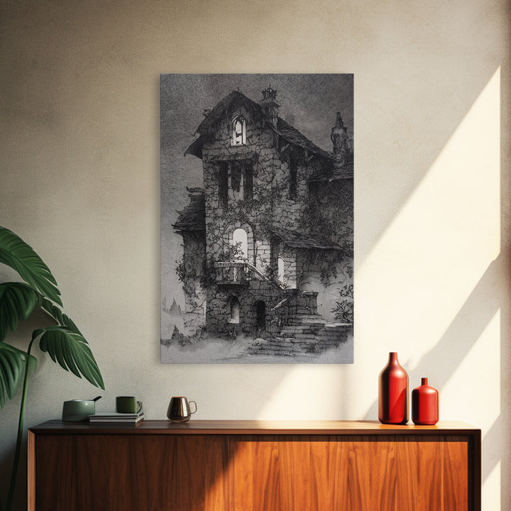 The Haunted Manor, Victorian Macabre Art, Vertical Wall Art, Dark Halloween Decor, Canvas Print, Halloween Wall Art, Macabre Wall Art