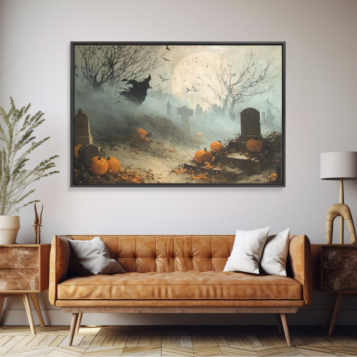 The Moonlit Cemetery, Dark Romantic Horror Art, Landscape Wall Art, Dark Halloween Decor, Canvas Print, Halloween Wall Art