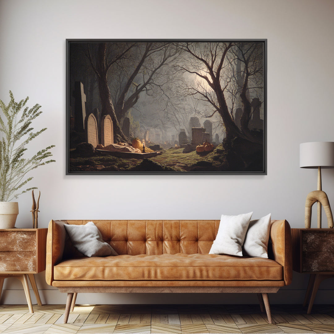 The Moonlit Cemetery, Gothic Nightmare Art, Landscape Wall Art, Macabre Wall Art, Canvas Print, Halloween Wall Art, Halloween Decor