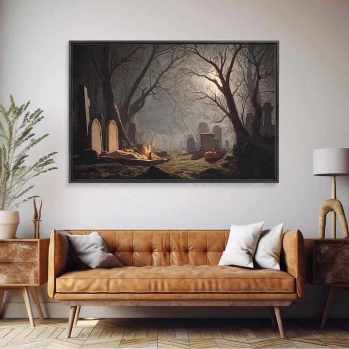 The Moonlit Cemetery, Gothic Nightmare Art, Landscape Wall Art, Macabre Wall Art, Canvas Print, Halloween Wall Art, Halloween Decor