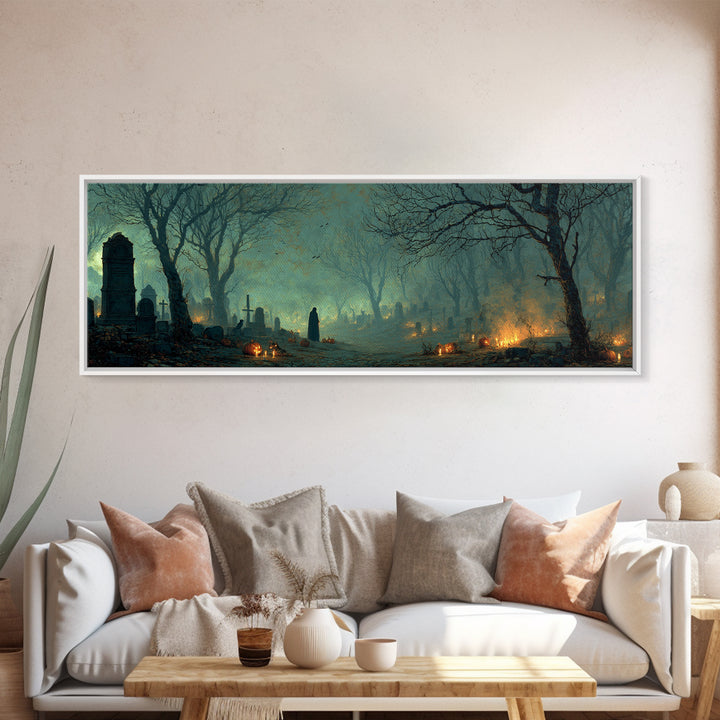 The Moonlit Cemetery, Visionary Gothic Art, Extra Wide Wall Art, Dark Fantasy Wall Art, Framed Canvas Print, Halloween Wall Art