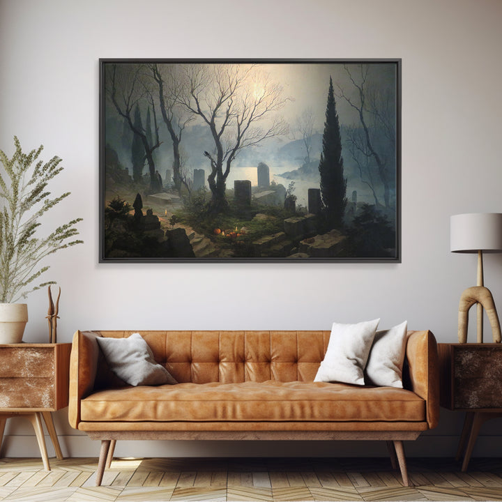 The Moonlit Cemetery, Symbolist Gothic Landscape, Landscape Wall Art, Dark Fantasy Wall Art, Canvas Print, Halloween Wall Art