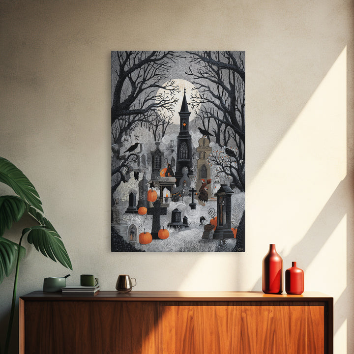 The Moonlit Cemetery, Victorian Macabre Art, Vertical Wall Art, Dark Fantasy Wall Art, Canvas Print, Halloween Wall Art