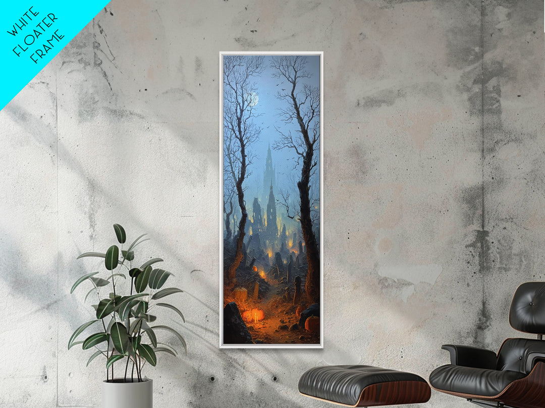 The Moonlit Cemetery, Surreal Apocalyptic Art, Tall Narrow Wall Art, Dark Halloween Decor, Canvas Print, Halloween Wall Art