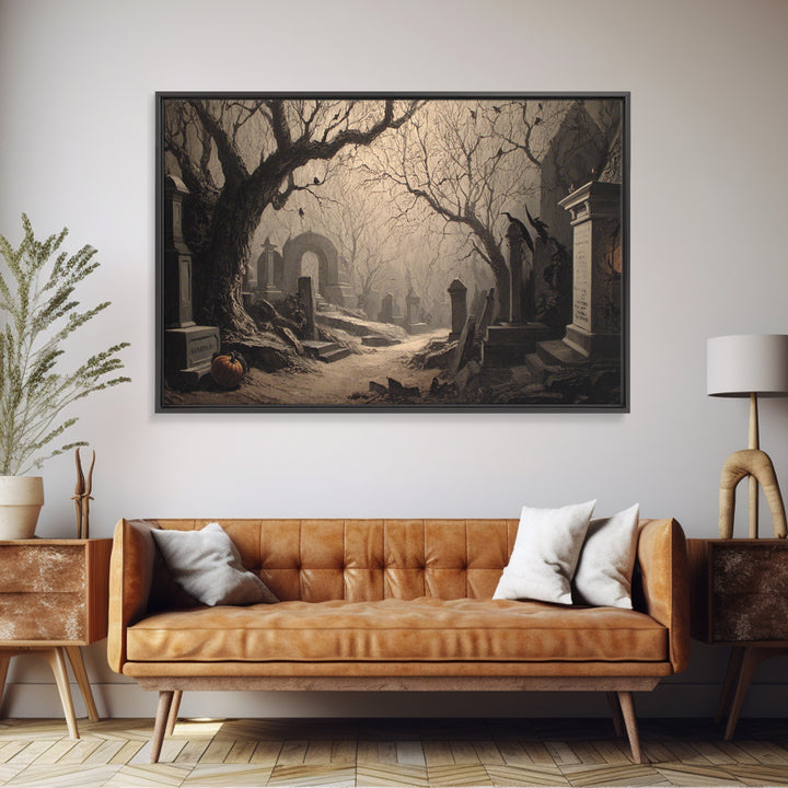 The Moonlit Cemetery, Biomechanical Horror Art, Landscape Wall Art, Gothic Horror Wall Art, Canvas Print, Halloween Wall Art