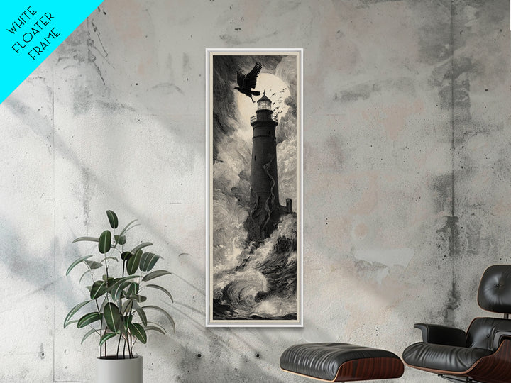 The Cursed Lighthouse, Gothic Engraving Art, Tall Narrow Wall Art, Dark Fantasy Wall Art, Framed Canvas Print, Halloween Wall Art