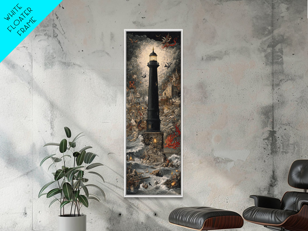 The Cursed Lighthouse, Medieval Grotesque Art, Tall Narrow Wall Art, Gothic Horror Wall Art, Canvas Print, Halloween Wall Art